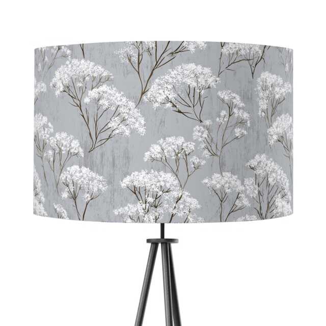 Grey Cow Parsley Delicate Print Velvet Lampshade 25cm 30cm 35cm 40cm 45cm - Drum Lamp Shade Handmade Home Decor Ceiling Floral - image 1