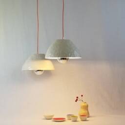 Mushroom Pendant Light. White With Red Plug-In Cord - thumbnail 4