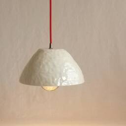 Mushroom Pendant Light. White With Red Plug-In Cord - thumbnail 3