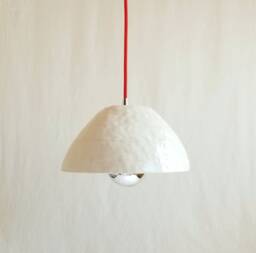 Mushroom Pendant Light. White With Red Plug-In Cord - thumbnail 1