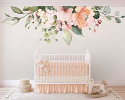 Rose Garden Maya Pink Coral & White Watercolor Flowers Mural Decals Peonies Blooms Wall Roses Blossoms - thumbnail 1
