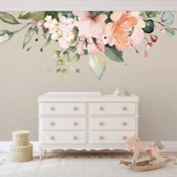Rose Garden Maya Pink Coral & White Watercolor Flowers Mural Decals Peonies Blooms Wall Roses Blossoms - thumbnail 3