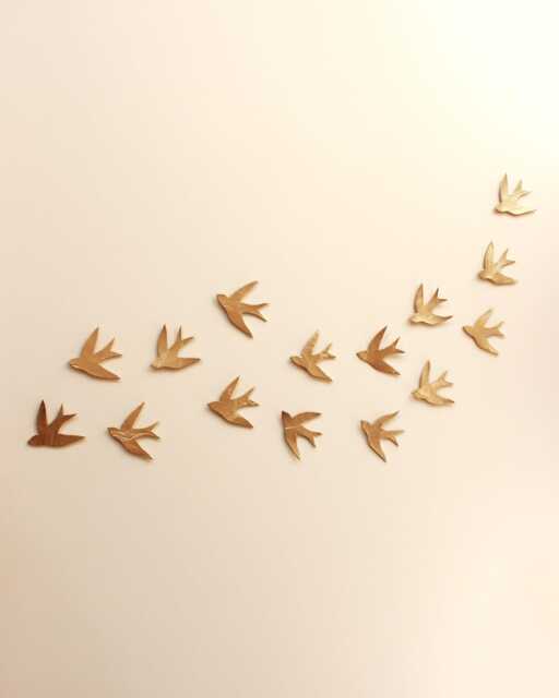 Gold Ceramic Swallow Wall Art, Set Of 15, Handmade Pottery - image 1