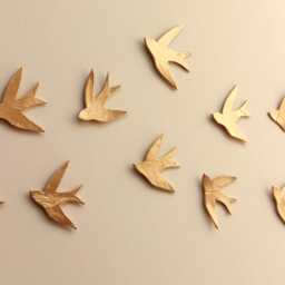 Gold Ceramic Swallow Wall Art, Set Of 15, Handmade Pottery - thumbnail 4