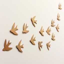Gold Ceramic Swallow Wall Art, Set Of 15, Handmade Pottery - thumbnail 3