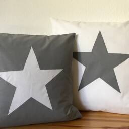 Country Style Cushion Cover, Throw Pillow Star Gray/White 50x50cm - thumbnail 3