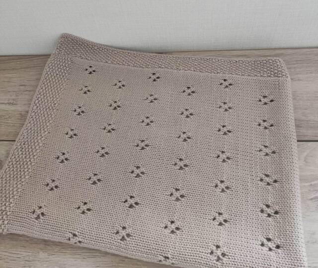 Hand Knitted Merino Wool Baby Blanket - Pictured in Light Beige - image 1