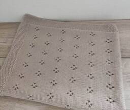 Hand Knitted Merino Wool Baby Blanket - Pictured in Light Beige - thumbnail 1