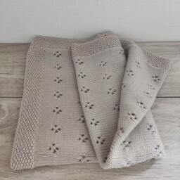 Hand Knitted Merino Wool Baby Blanket - Pictured in Light Beige - thumbnail 3