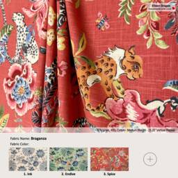 Braganza 5 Colors Jacobean Floral Tiger Leopard Red Blue Linen Blend Curtain, Valance Pleated, Lined Drapery Panel Offered As Upgrades - thumbnail 1