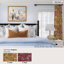 Braganza 5 Colors Jacobean Floral Tiger Leopard Red Blue Linen Blend Curtain, Valance Pleated, Lined Drapery Panel Offered As Upgrades - thumbnail 2