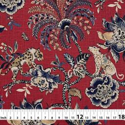 Braganza 5 Colors Jacobean Floral Tiger Leopard Red Blue Linen Blend Curtain, Valance Pleated, Lined Drapery Panel Offered As Upgrades - thumbnail 3