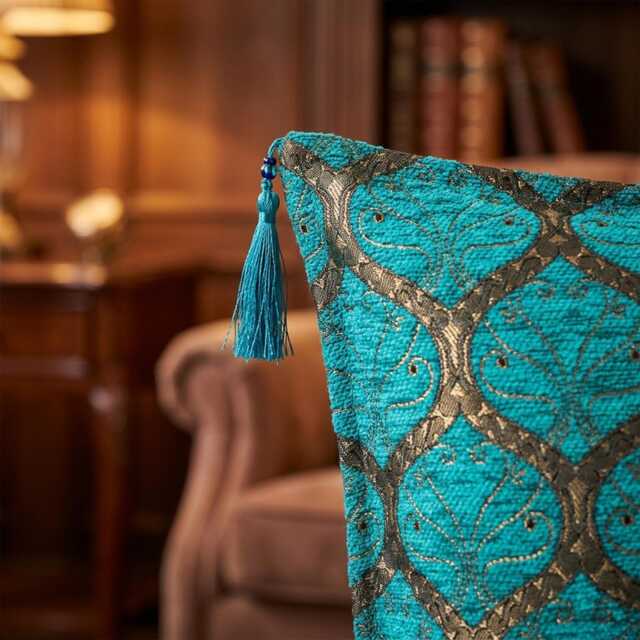 Luxury Teal Jacquard Woven Cushion Cover - Elegant Living Room Decor 100% Fabric - image 1