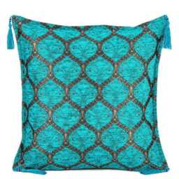 Luxury Teal Jacquard Woven Cushion Cover - Elegant Living Room Decor 100% Fabric - thumbnail 4