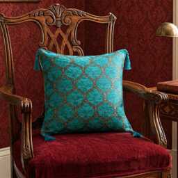 Luxury Teal Jacquard Woven Cushion Cover - Elegant Living Room Decor 100% Fabric - thumbnail 2