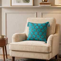 Luxury Teal Jacquard Woven Cushion Cover - Elegant Living Room Decor 100% Fabric - thumbnail 3