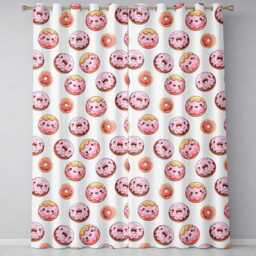 Cute Kawaii Donuts With Pink Icing Cream Background Seamless Pattern Readymade Eyelet Ring Top Thermal 100% Blackout Curtains - thumbnail 2