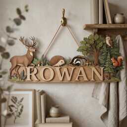 Personalized Woodland Animal Name Sign, Custom Forest Nursery Decor, Deer Fox Owl Wooden Plaque, Baby Boy Room Wall Art - thumbnail 4