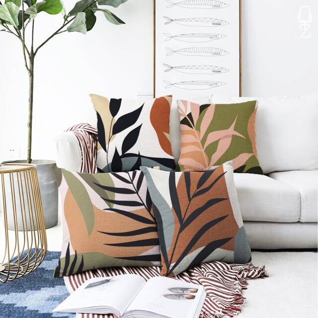 Colourful Leaves Cushion Covers 4 Designs - Double Sided Printing On The Soft Chenille With Different Sizes, Oeko-Tex?? Home Decor Cushions - image 1