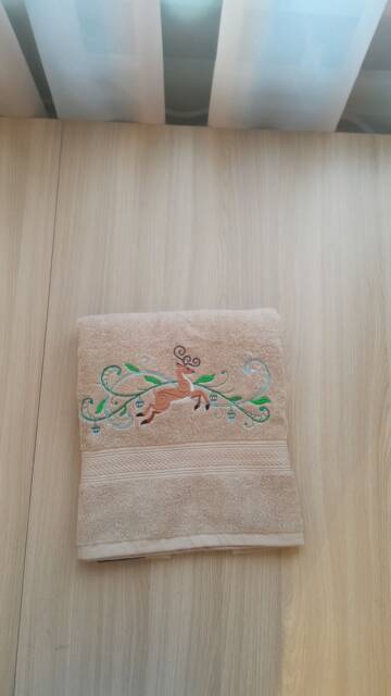 Beige Terry Towel With Embroidery Christmas Deer. A Gift For Your Friends - image 1