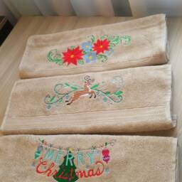 Beige Terry Towel With Embroidery Christmas Deer. A Gift For Your Friends - thumbnail 4