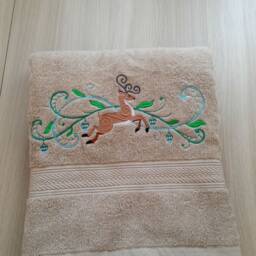 Beige Terry Towel With Embroidery Christmas Deer. A Gift For Your Friends - thumbnail 2