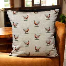 1 X Linen Look Pheasants Game Birds Countryside Print Cushion Cover