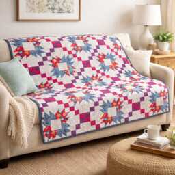 Grandma's Flower Quilt Pattern - Vintage Star Patchwork Throw - PDF Pattern - thumbnail 1
