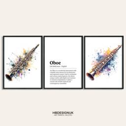 Oboe Watercolour Art Print - Set Of 3 Music Artwork - Watercolor Poster Wall Musician Instrument Picture Decor Room Gift - thumbnail 1