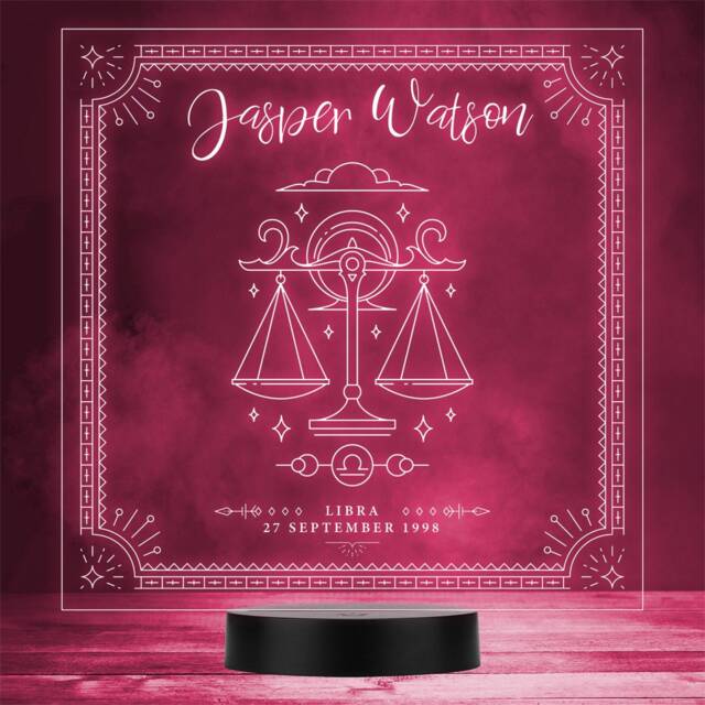 Zodiac Sign Libra Date Of Birth Personalised Gift Colour Change Led Night Light - image 1