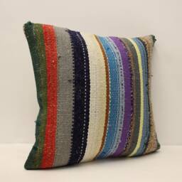 Vintage Turkish Kilim Pillow Cover, Hand-Woven Wool Throw - 16x16 In - thumbnail 2
