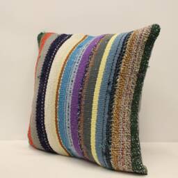 Vintage Turkish Kilim Pillow Cover, Hand-Woven Wool Throw - 16x16 In - thumbnail 3