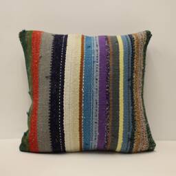 Vintage Turkish Kilim Pillow Cover, Hand-Woven Wool Throw - 16x16 In - thumbnail 1