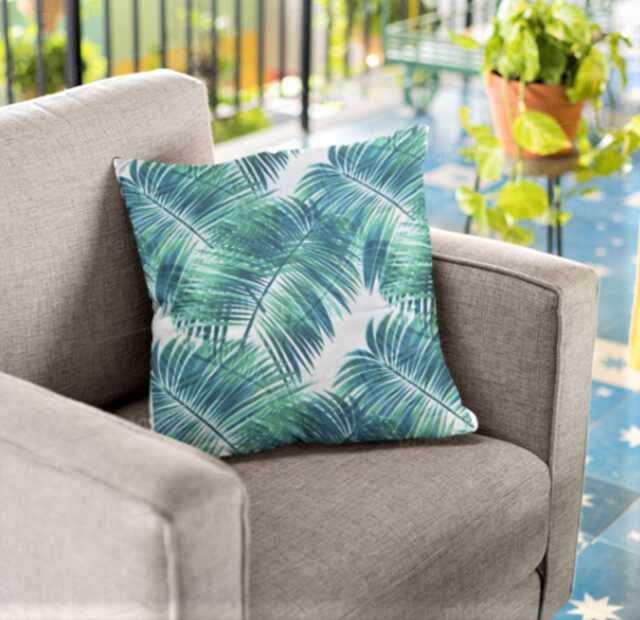 Outdoor/Indoor Waterproof Cushion Cover, Teal Green Palms, Double Sided Water Resistant Polyester Mix Throw Pillow Home Decor - image 1