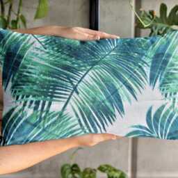 Outdoor/Indoor Waterproof Cushion Cover, Teal Green Palms, Double Sided Water Resistant Polyester Mix Throw Pillow Home Decor - thumbnail 3
