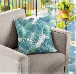 Outdoor/Indoor Waterproof Cushion Cover, Teal Green Palms, Double Sided Water Resistant Polyester Mix Throw Pillow Home Decor - thumbnail 1