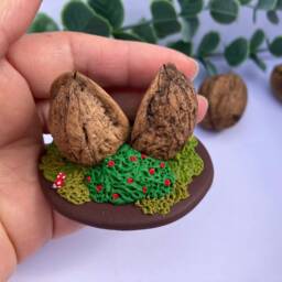 Polymer Clay Pig Miniature Walnut House Fairy House Gift - thumbnail 2