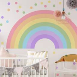 Large Pastel Rainbow Wall Decal Polka Dot Stickers, Kids Playroom - thumbnail 3