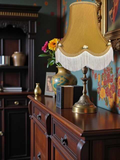 Antique Gold Fabric & Cream Rose Buds Lampshade Handmade For Table & Floor Standard Lamps Shades, Wall Lights, Ceiling Lights - image 1