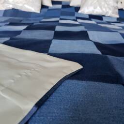 4 Denim Jeans Quilt Patchwok, Patchwork Denim, Denim Bedcover, Bedcover Patchwork, Upcycled, Scrap Fabric, Bedspread, Vintage - thumbnail 4