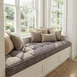 Custom Linen Bench Cushion, Washable Floor French Style Window Cushion - thumbnail 2