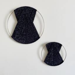 Dark Gray Velvet Yarn Hoop Wall Hanging, Boho Decor - thumbnail 2