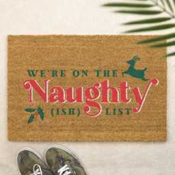 Christmas Doormat We're On The Naughty-Ish List Brush Door Mat Front Decor Gift Xmas Festive Holidays - thumbnail 1