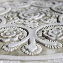 Ceramic Tiles With Suzani Design For Wall Decoration, Kitchen Art, Hanging, Handmade Tile, #1 30cm Beige&white - thumbnail 2