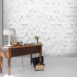 3D Geometric Wallpaper, White Triangle Mosaic Wall Mural, Peel & Stick - thumbnail 2