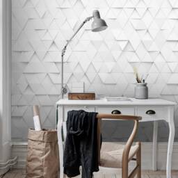 3D Geometric Wallpaper, White Triangle Mosaic Wall Mural, Peel & Stick - thumbnail 3