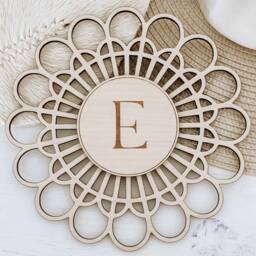 Rattan Effect Wooden Sign - Boho Nursery Decor Monogram Wall Engraved Birth Announcement - thumbnail 3