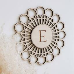 Rattan Effect Wooden Sign - Boho Nursery Decor Monogram Wall Engraved Birth Announcement