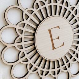 Rattan Effect Wooden Sign - Boho Nursery Decor Monogram Wall Engraved Birth Announcement - thumbnail 2