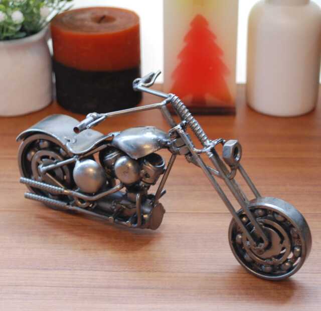 Scrap Metal Motorcycle Sculpture, Handmade Chopper Model, One-Of-A-Kind Valentine Gift - image 1